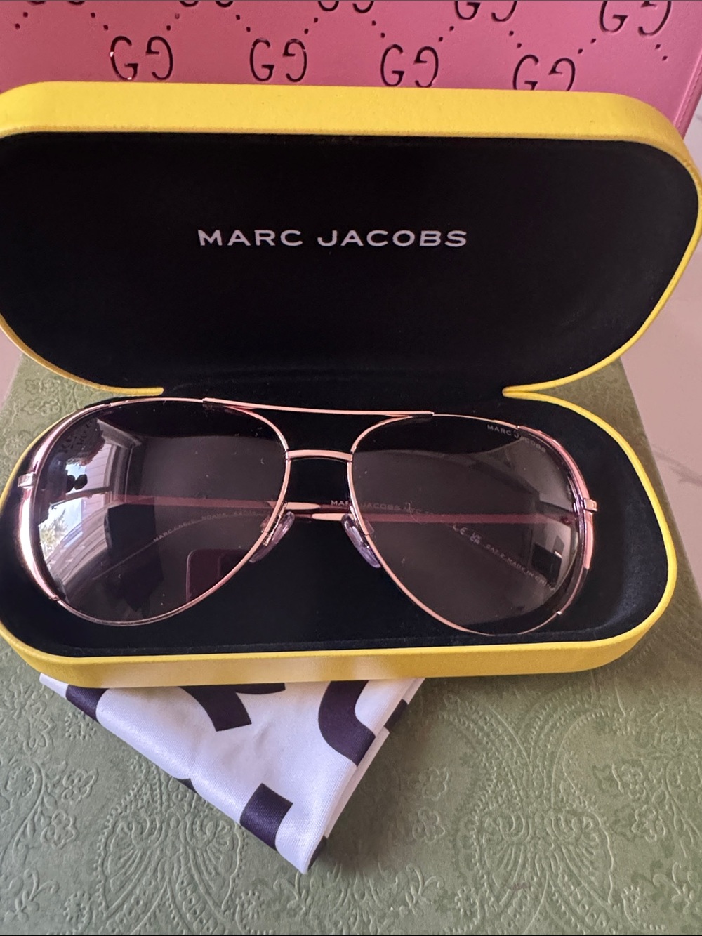 Marc Jacobs Rose Gold Aviator Sunglasses with Pink-Tinted Lenses